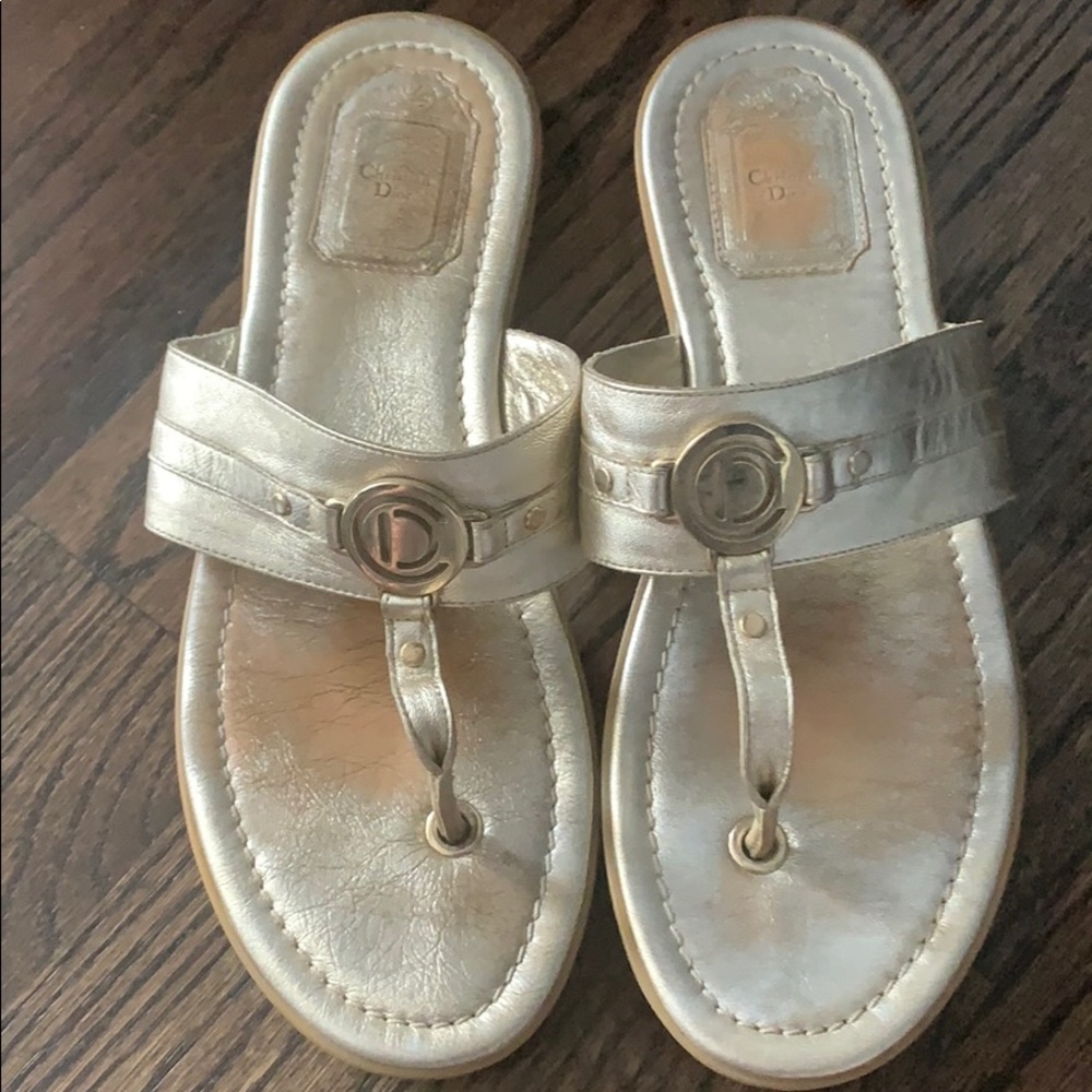 Christian Dior Thong Sandals size 39 Gold Metallic - Picture 1 of 5
